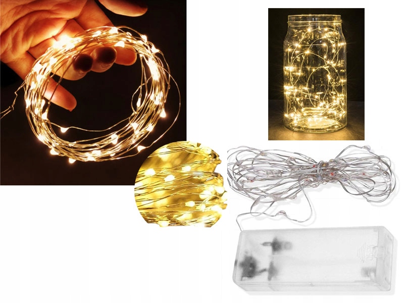 

Lampki Druciki 30 Led Baterie Białe Ciepłe Stroik