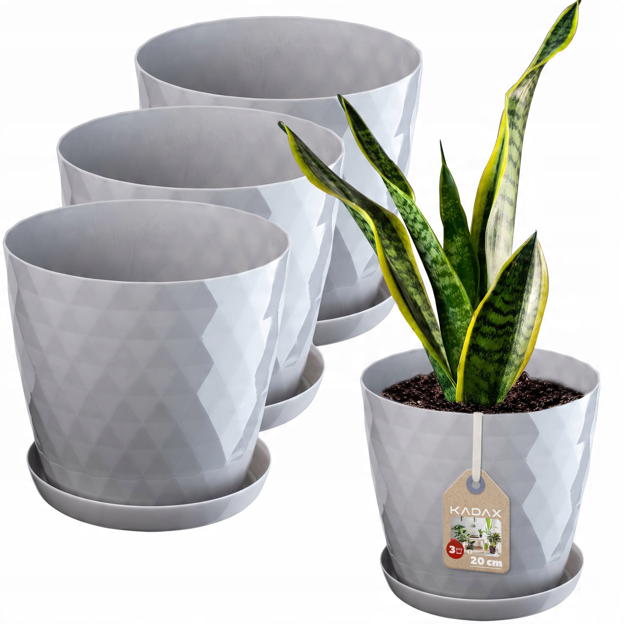 

Kadax 3x Doniczka 20cm Osłonka Podstawka Szara