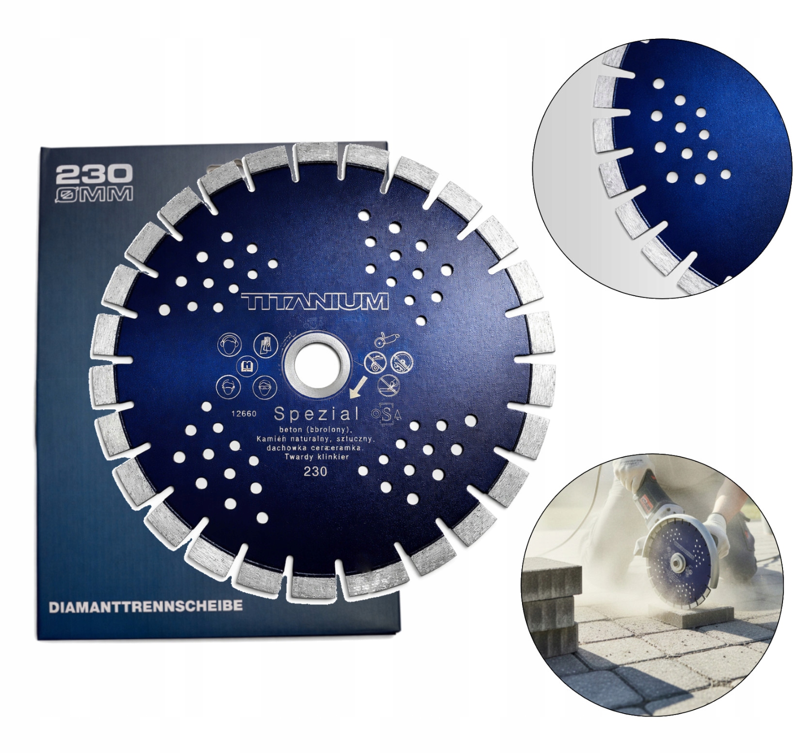 Diamantový kotouč na betonu z vyztuženého kamene 230 mm Titanium Spezial