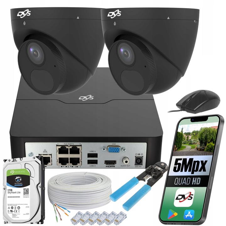Ip monitorovací sada 2 kamer 5Mpx Dvs venkovní s diskem 1TB aplikace