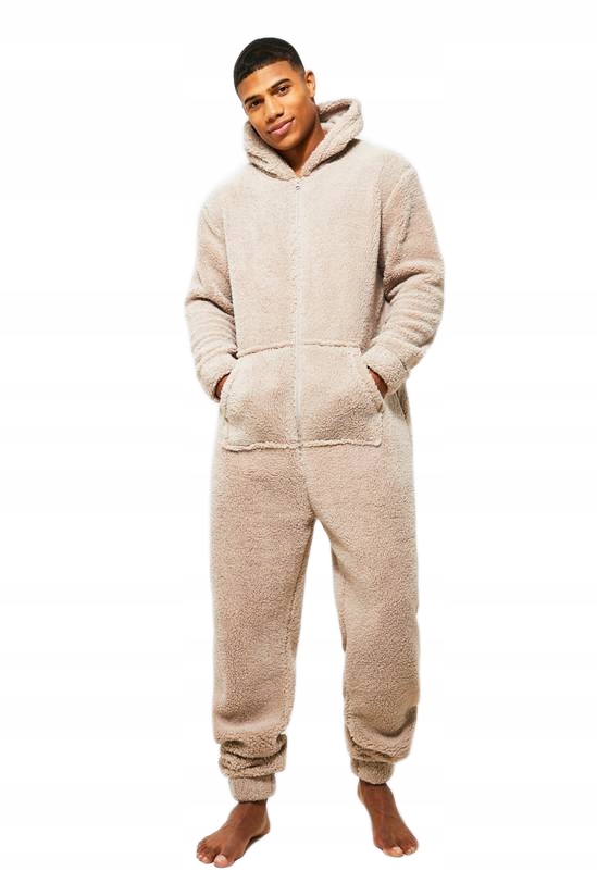 Boohooman Béžová Kombinéza Pyžama S Kapucí A Kapsami M Z3A