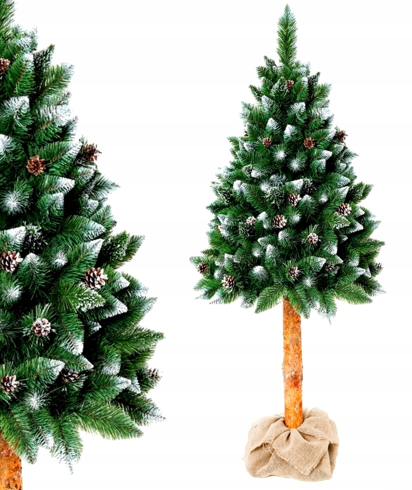 Umělý Vánoční Stromeček Na Kmeni Zamrzlá Borovice Diamantová Šišky Sníh 100 cm