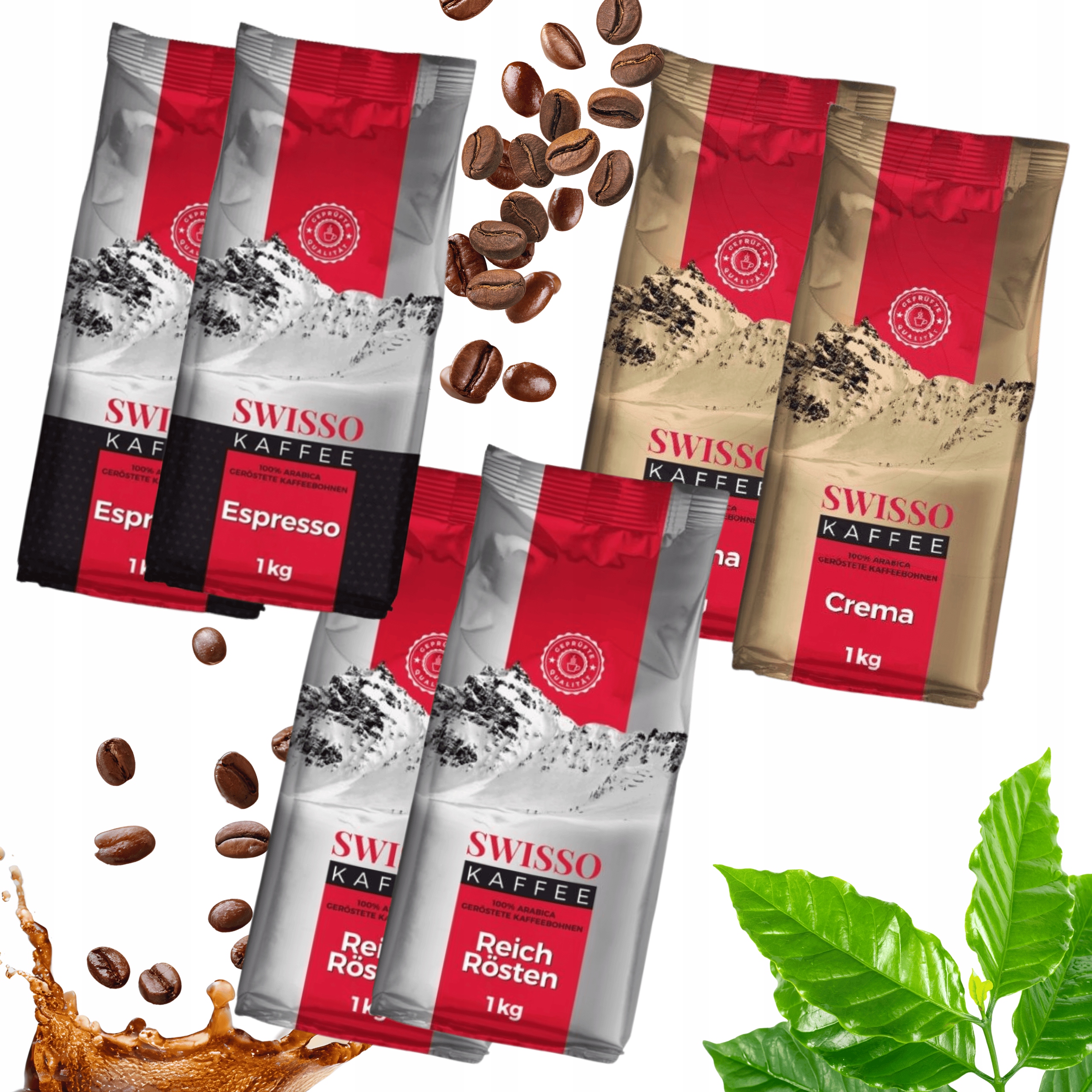 Levně Káva zrnková 6x Swisso Kaffee 100% Arabica 2x Crema 2x Rr 2x Espresso