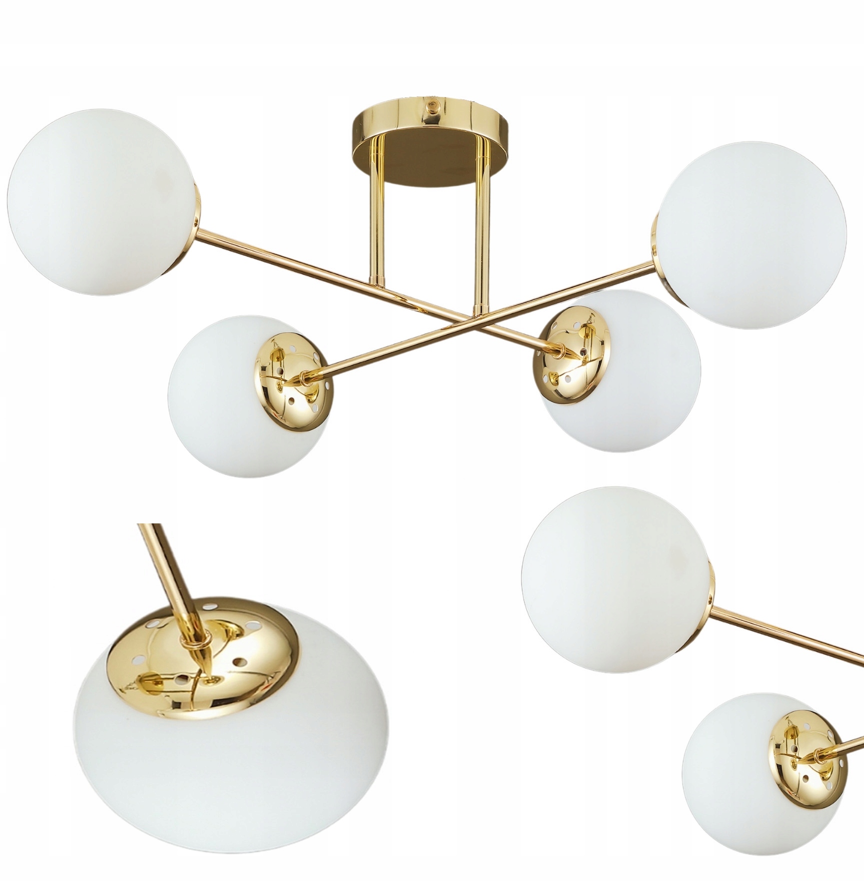 Zlatá závěsná stropní lampa Lustr Bílé Led koule E27 Značková Elegance