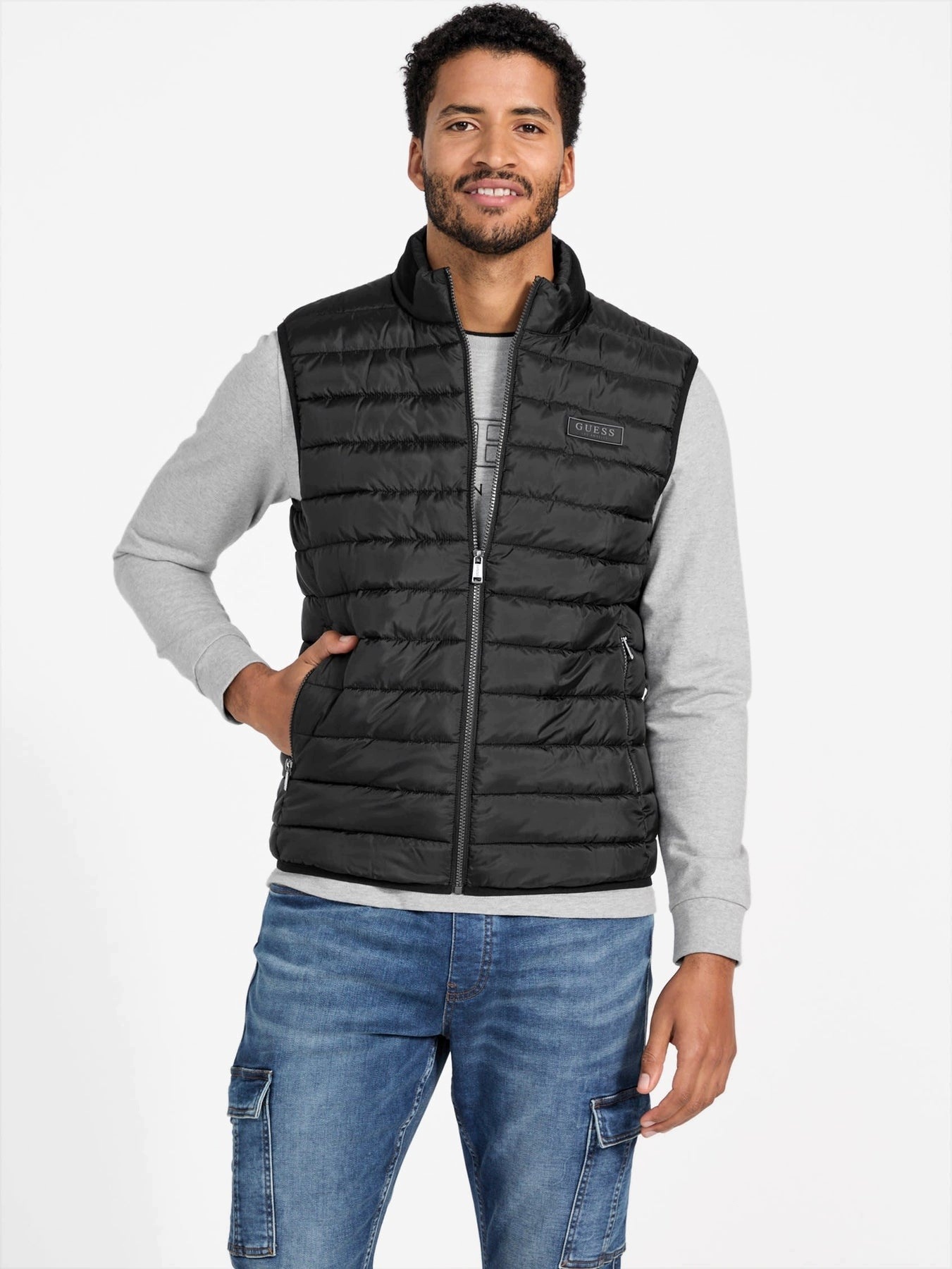 Guess Černá Prošívaná Vesta Casual S Pruhy, Velikost 2CA