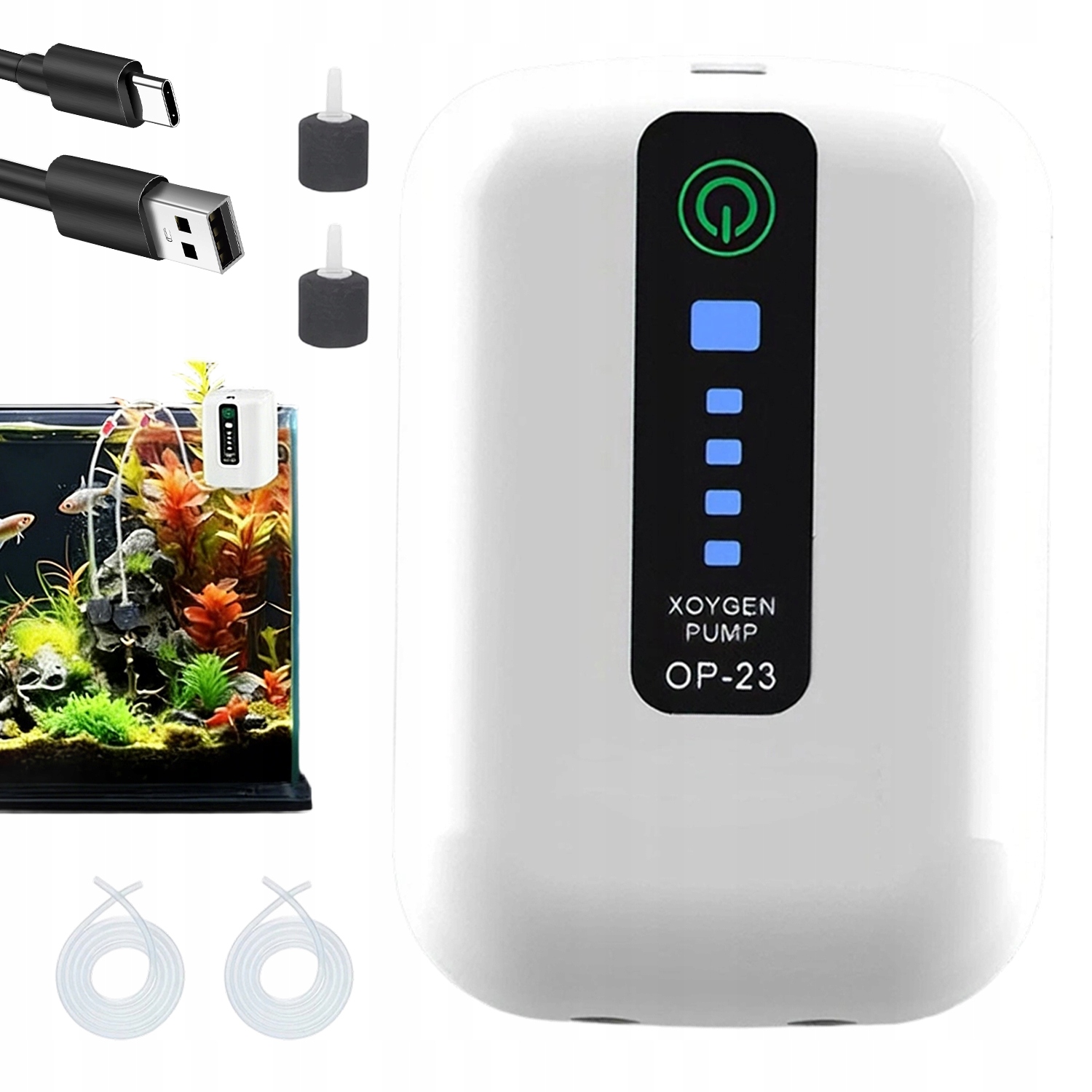 Levně Provzdušňovací Pumpa Pro Akvárium Usb S Tichým Nabíjením A 2 Vývody