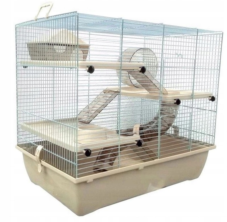 Duża klatka dla chomika gryzoni tunel kołowrotek ocynk beżowa kuweta