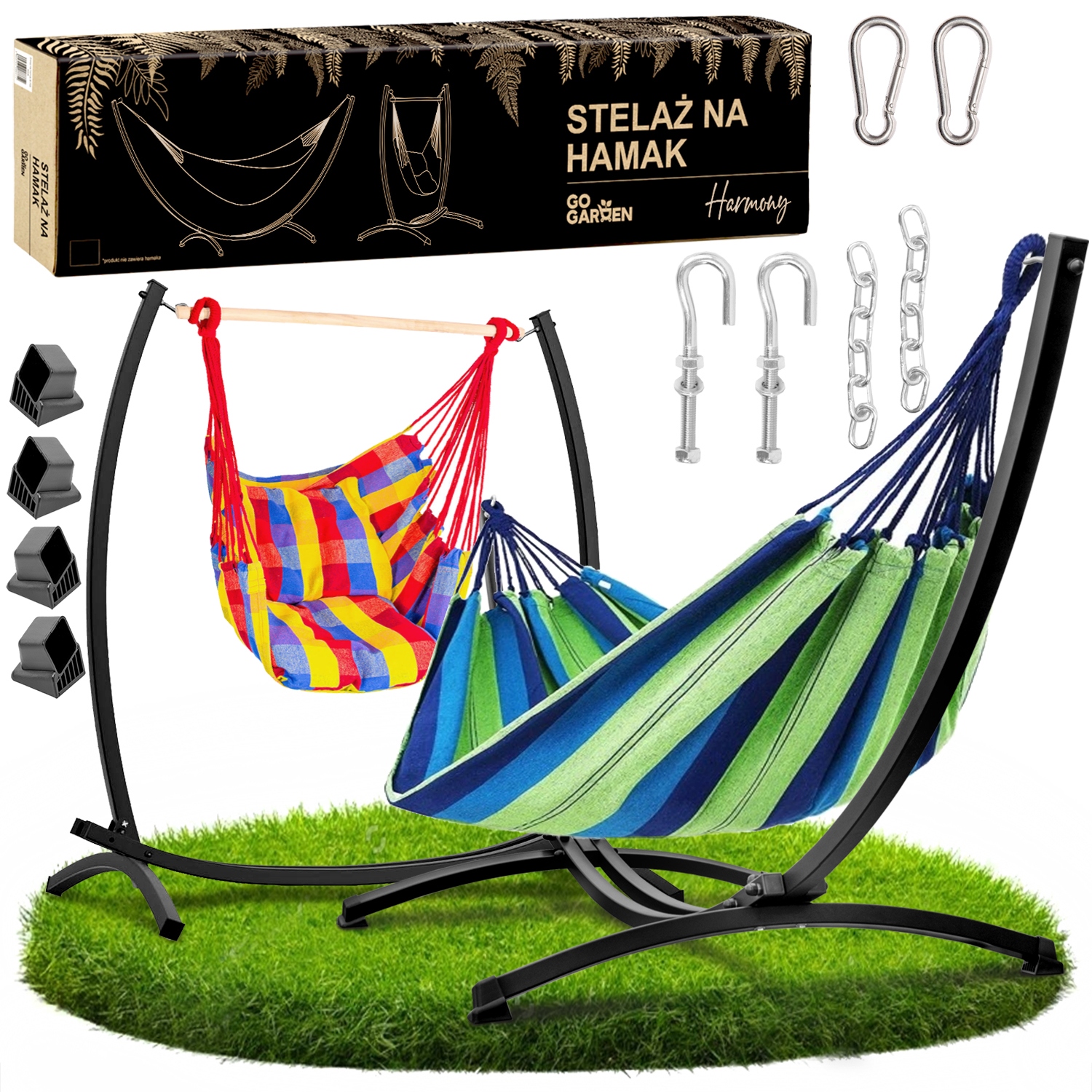 Hamak ze stelażem 2w1 ogrodowy dwuosobowy stojak fotel wiszący huśtawka
