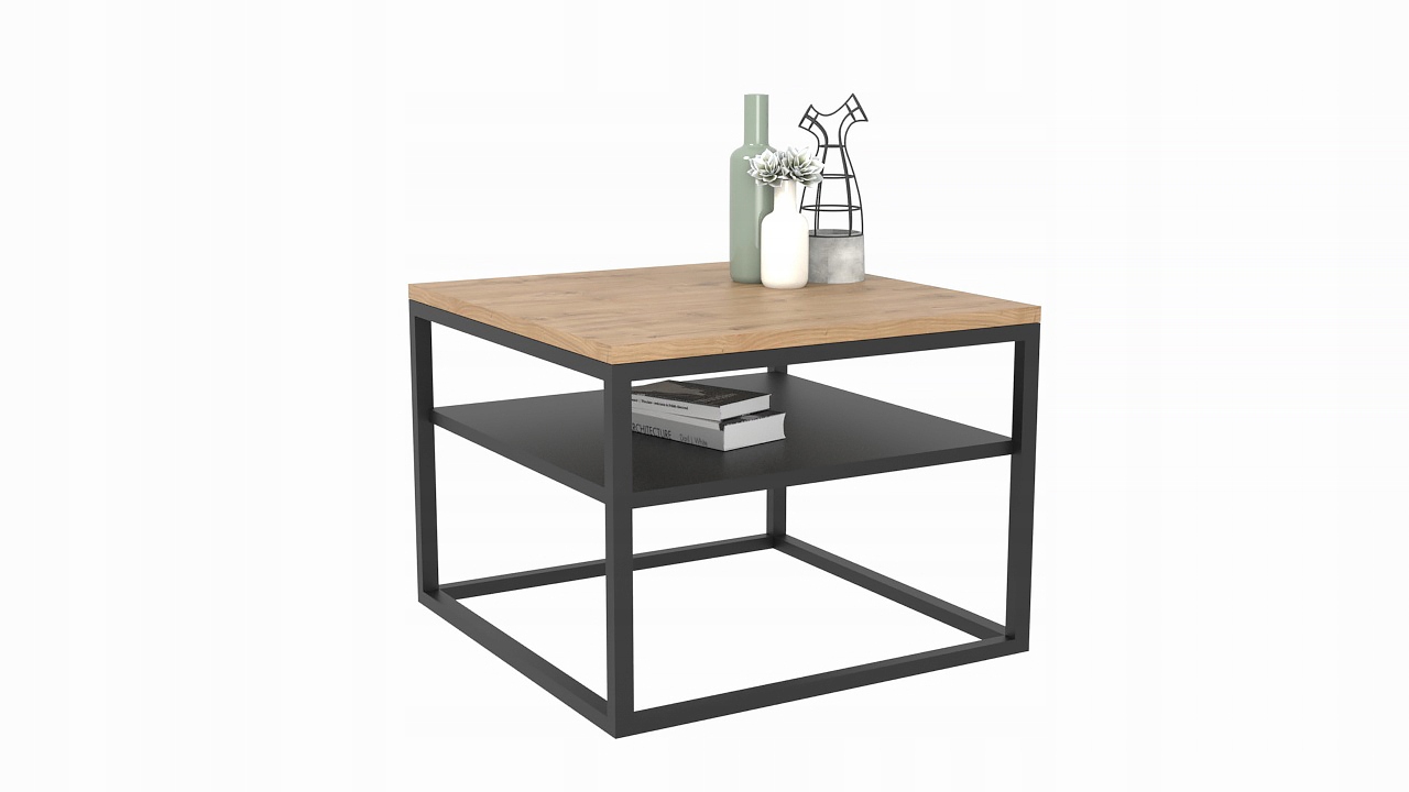 Stolik Kawowy z półką LOFT Dąb Odwieczny 70x70