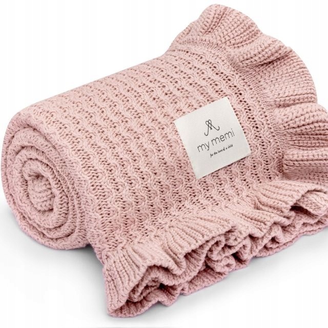 Kocyk bambusowy z falbanką 85×105 powder pink (My Memi)