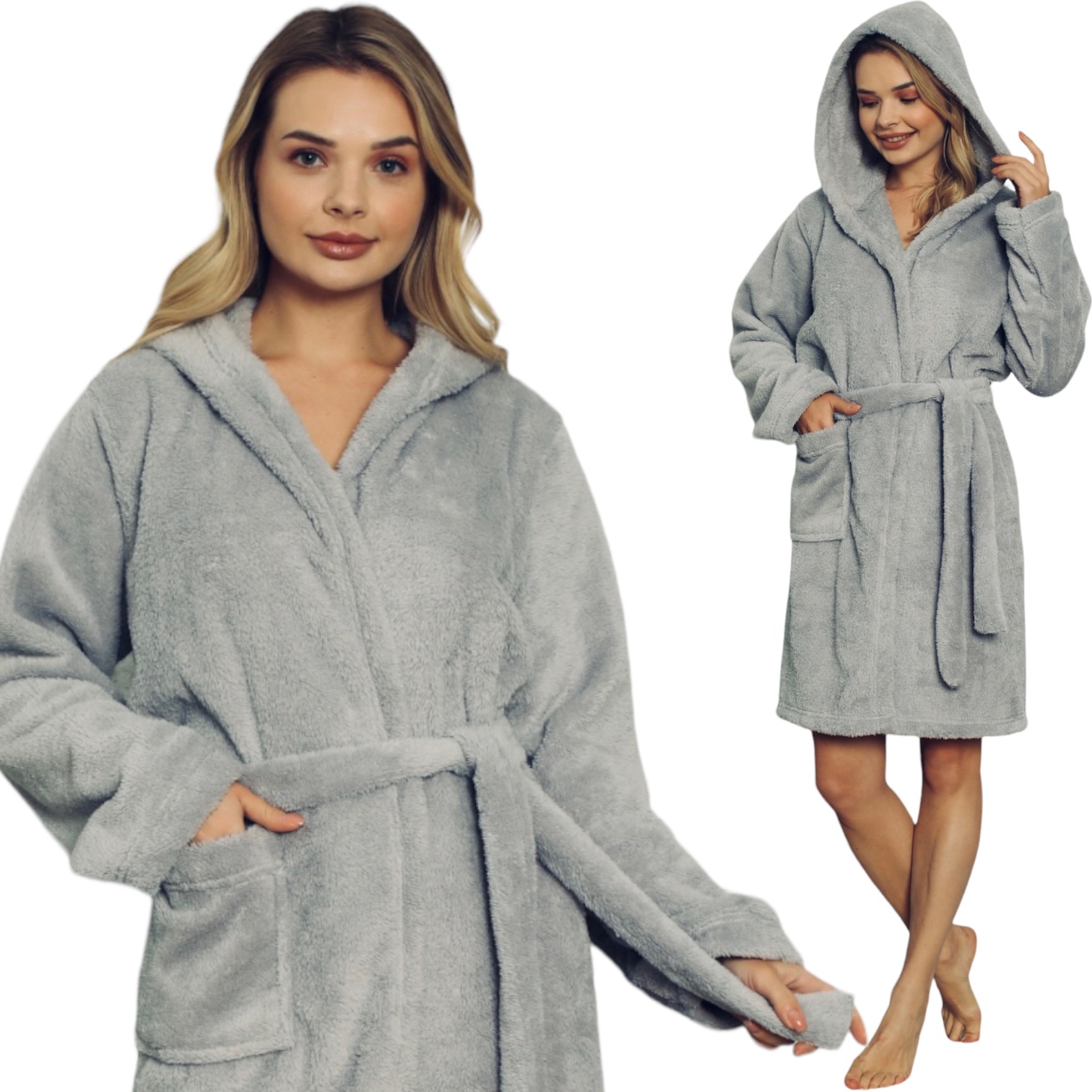 

Szlafrok Damski Krótki Gładki Miękki Ciepły Gruby