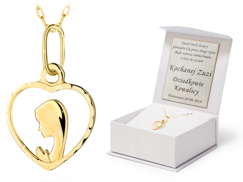 Zlatý Komplet pr. 585 Řetízek 42 cm Medailon Matka Boží v srdci 14k