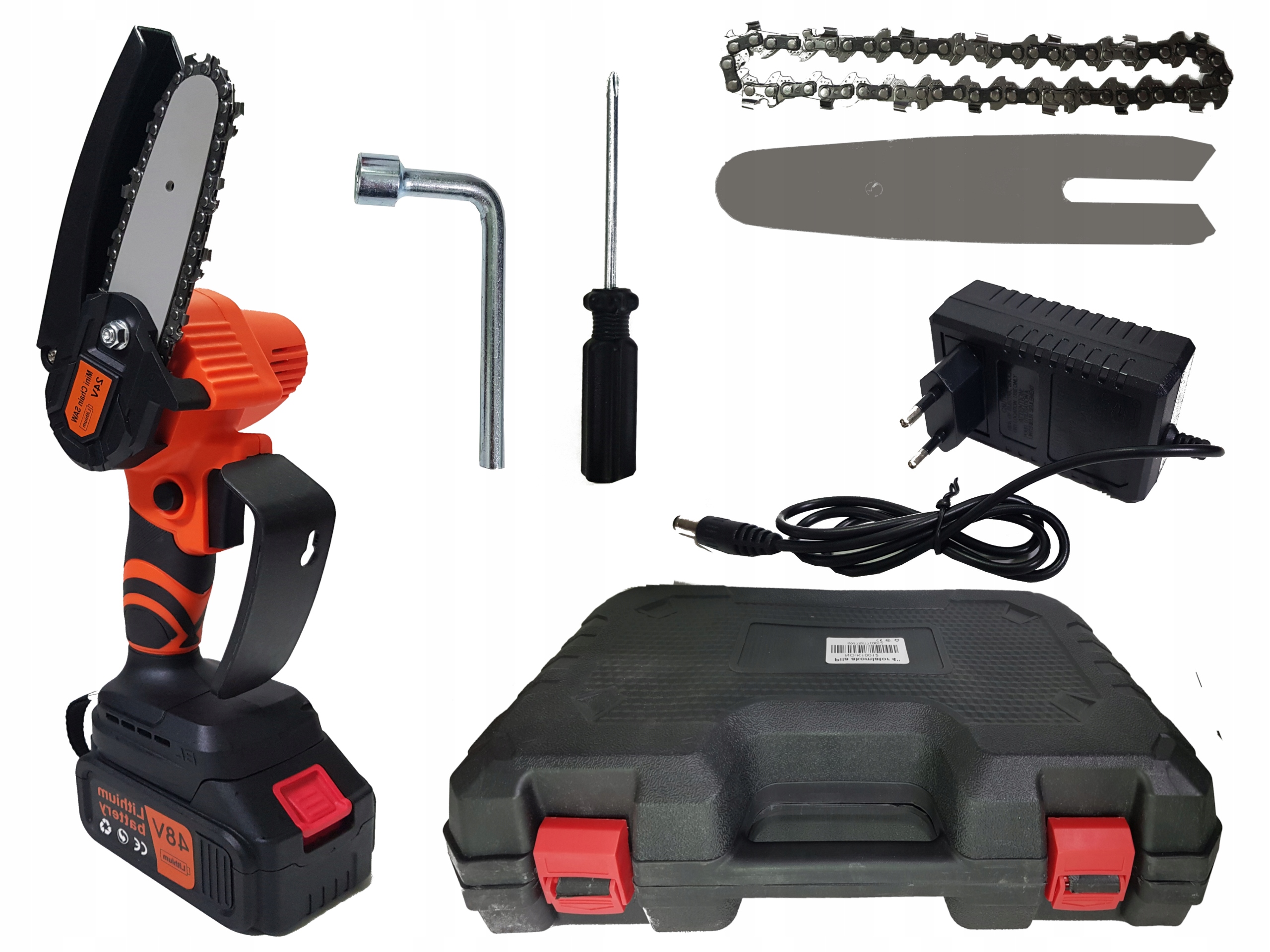 MINI PIŁA ŁAŃCUCHOWA AKUMULATOROWA 48V+ SIEKIERA + WALIZKKA Kod producenta K10012