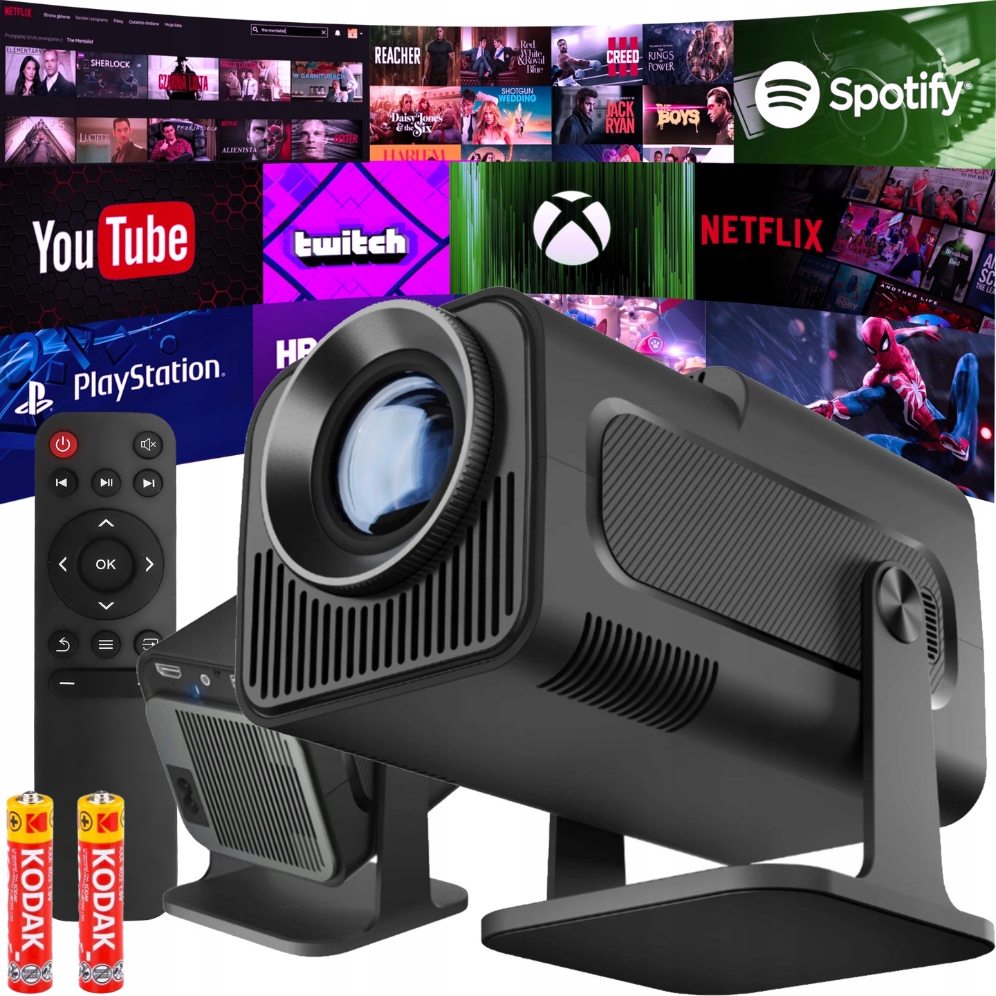 Przenośny Rzutnik Wifi Projektor Android Full Hd Tv Smart Tv Czarny