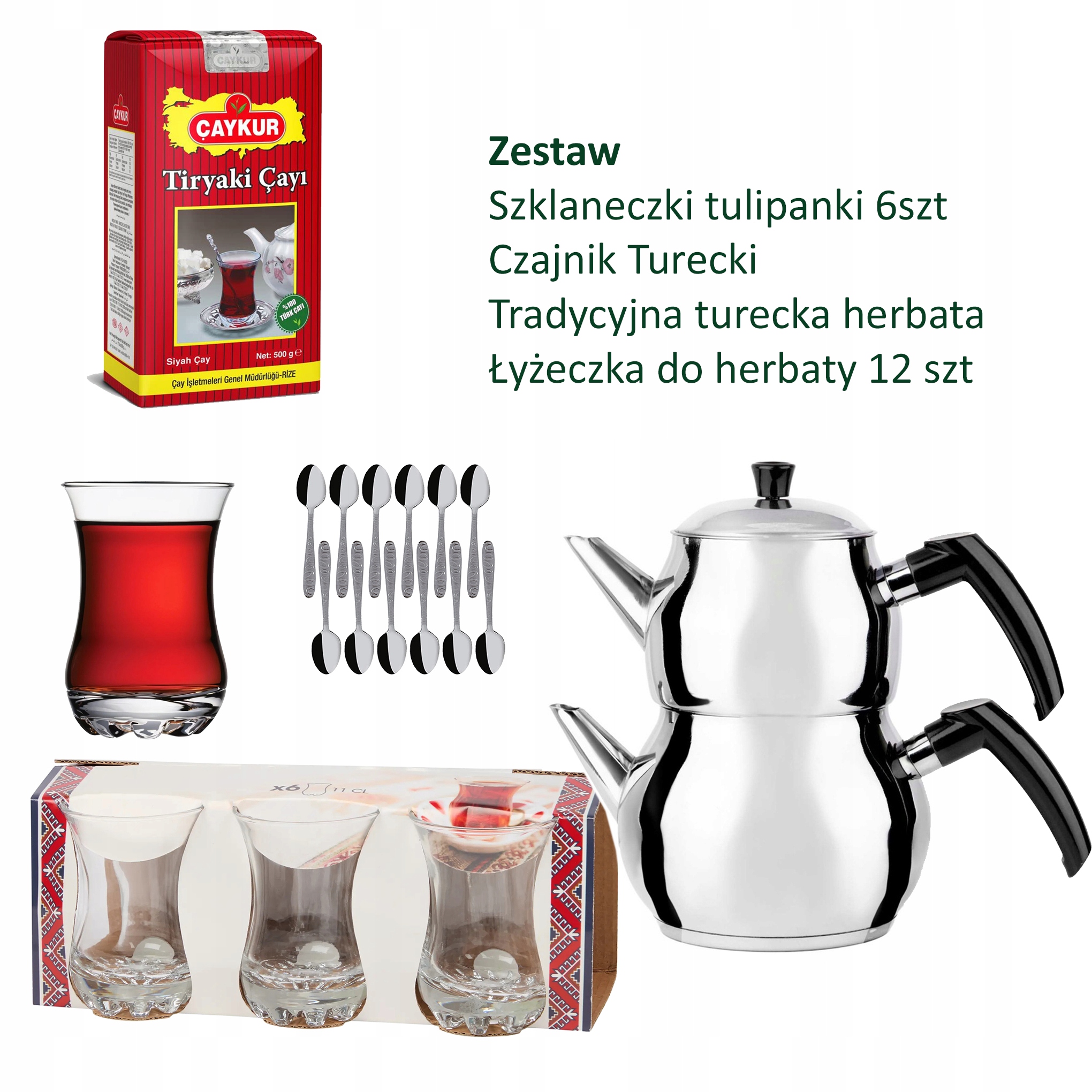 Zestaw do tureckiej herbaty – czajnik, herbata , szklanki i łyżeczki