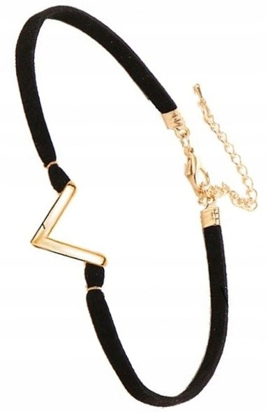 

Czarny Naszyjnik choker trójkąt rzemyk retro boho