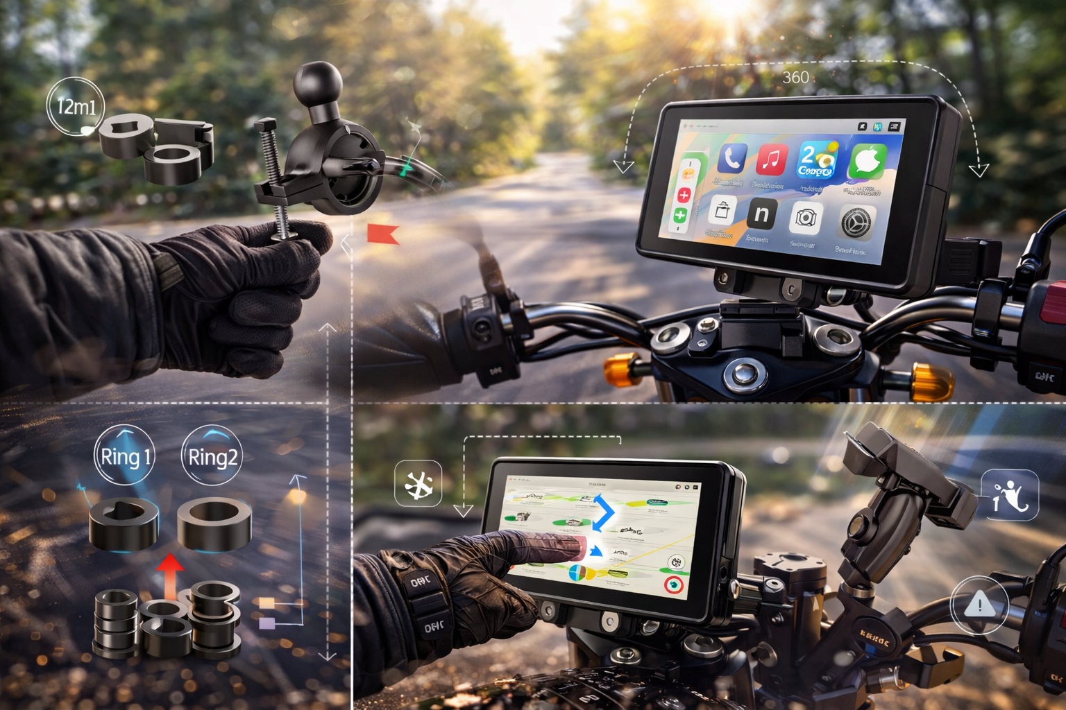 Wyświetlacz motocyklowy 6'' CarPlay Android Auto BT GPS WiFi IPX8