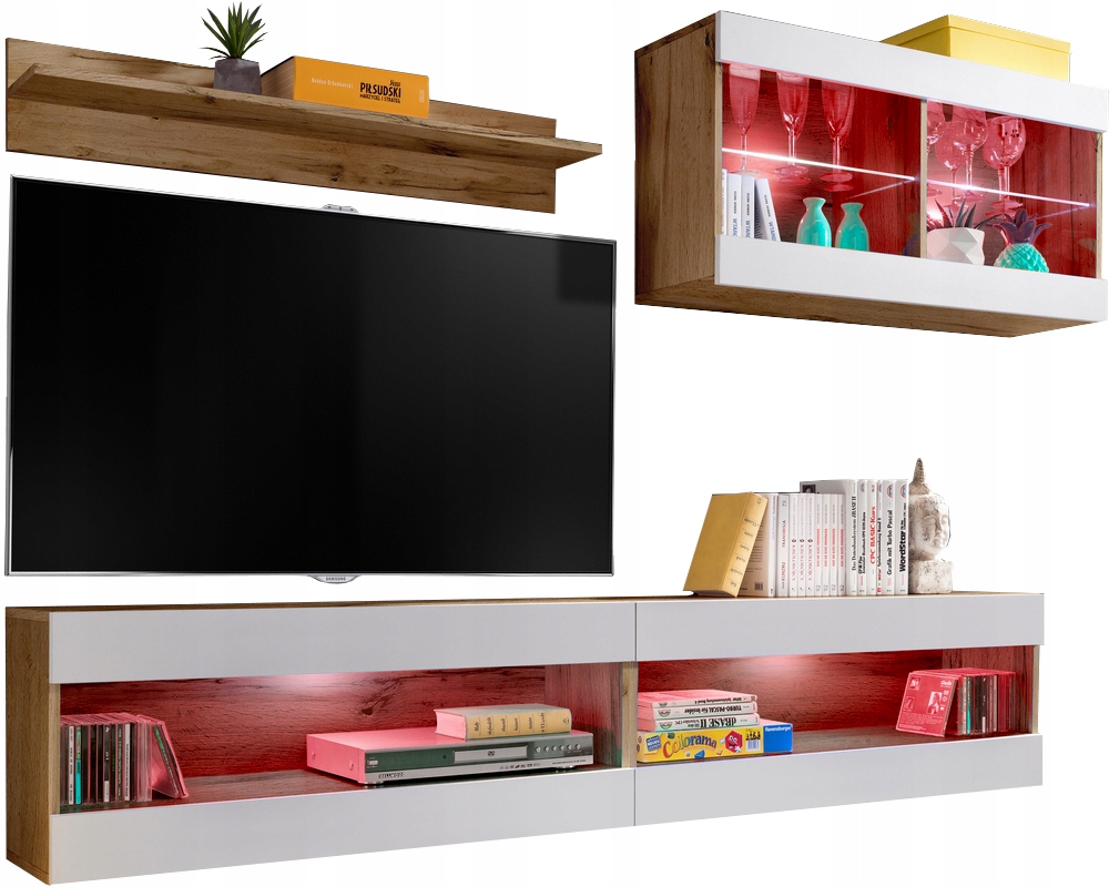 Sada nábytku Rtv Tivoli SET6 Dub Wotan/Biela, Led Rgb