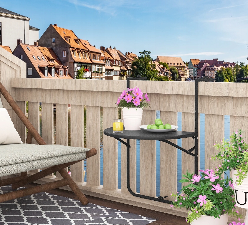 SKŁADANY STOLIK BALKONOWY Półka na Balustradę Turystyczny KAWOWY NA TARAS Styl nowoczesny