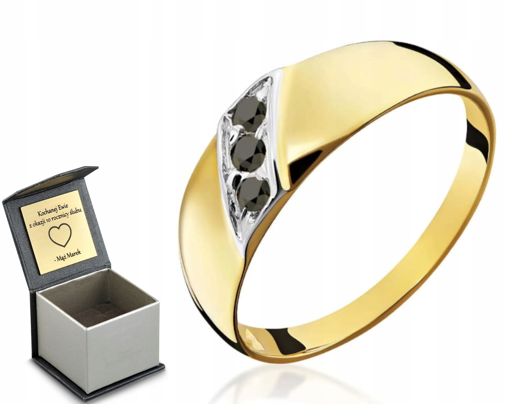 Zlatý Prstýnek S Černými Kameny, Plochý Dárek Ryzost 585