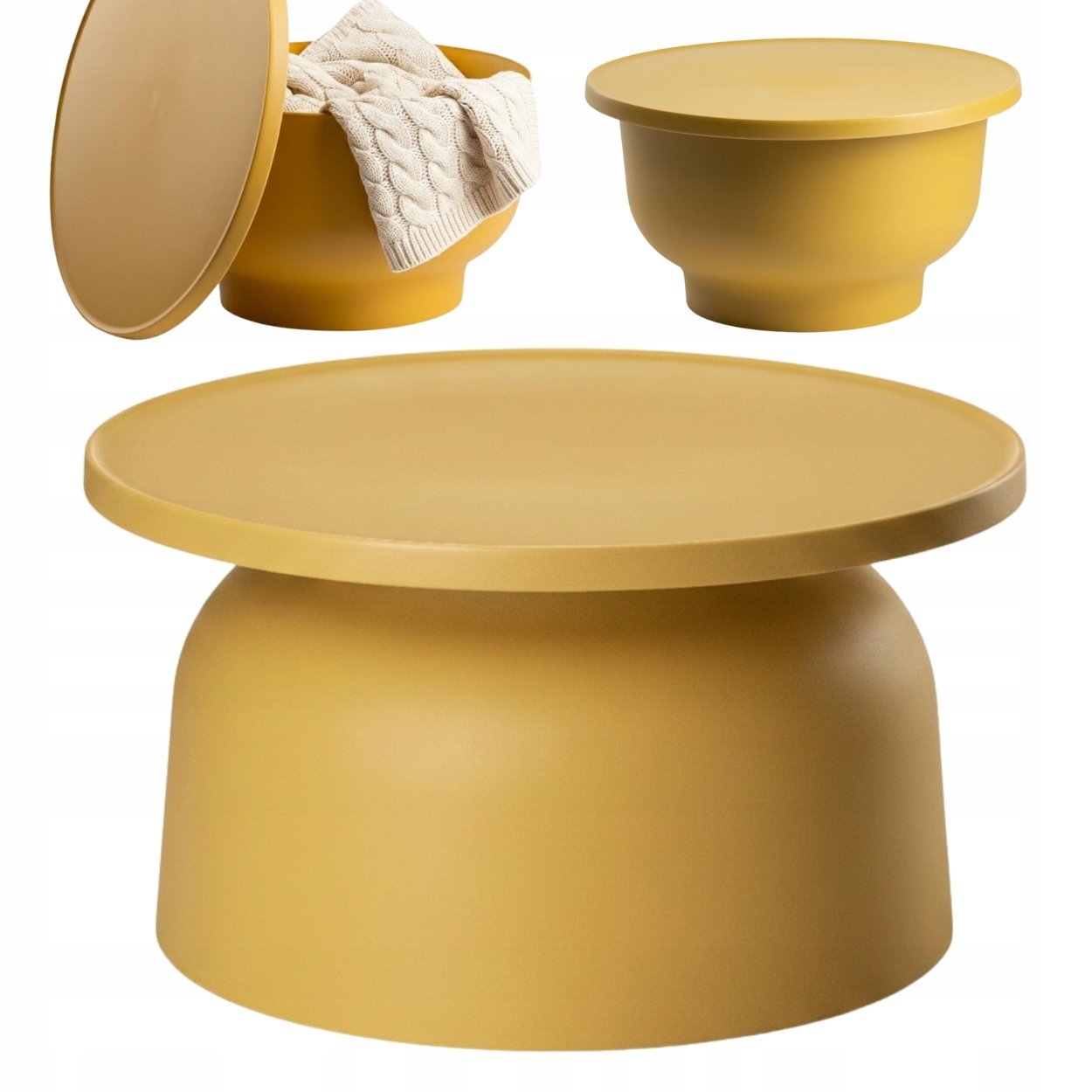 Konferenčný stolík OTTO2 Horčicová lavička Loft do obývačky, záhrady, okrúhly, 47 cm, Glam