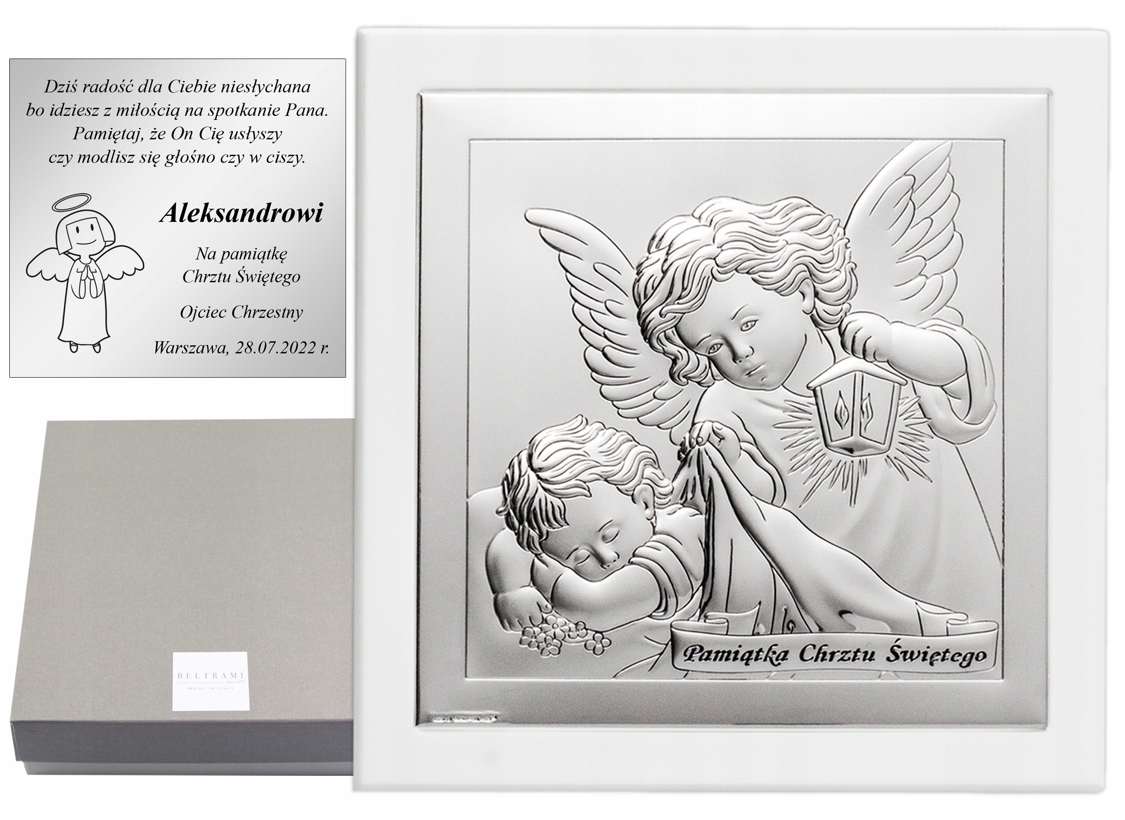 Stříbrný Obrázek S Andělem dárek Ke Křtu