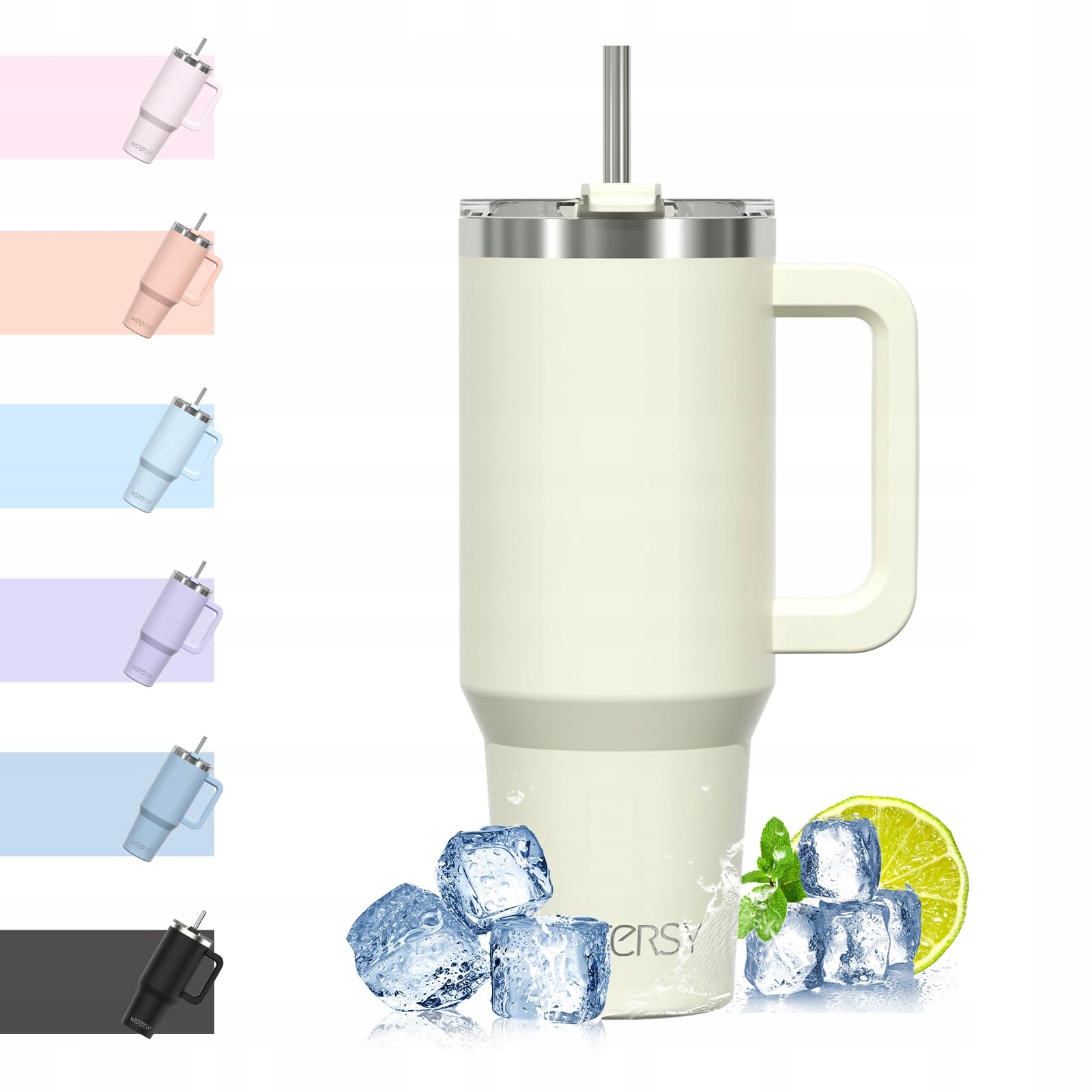 WATERSY KUBEK TERMICZNY 1182 ML STALOWY Z UCHEM I SŁOMKĄ BEŻOWY