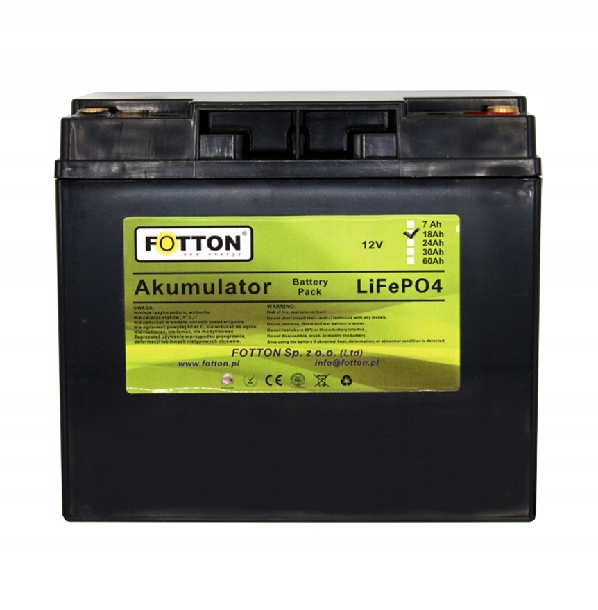 Nabíjecí Baterie LIFEPO4 18Ah 12V Bms Fotton lithium-iontový (Li-Ion)