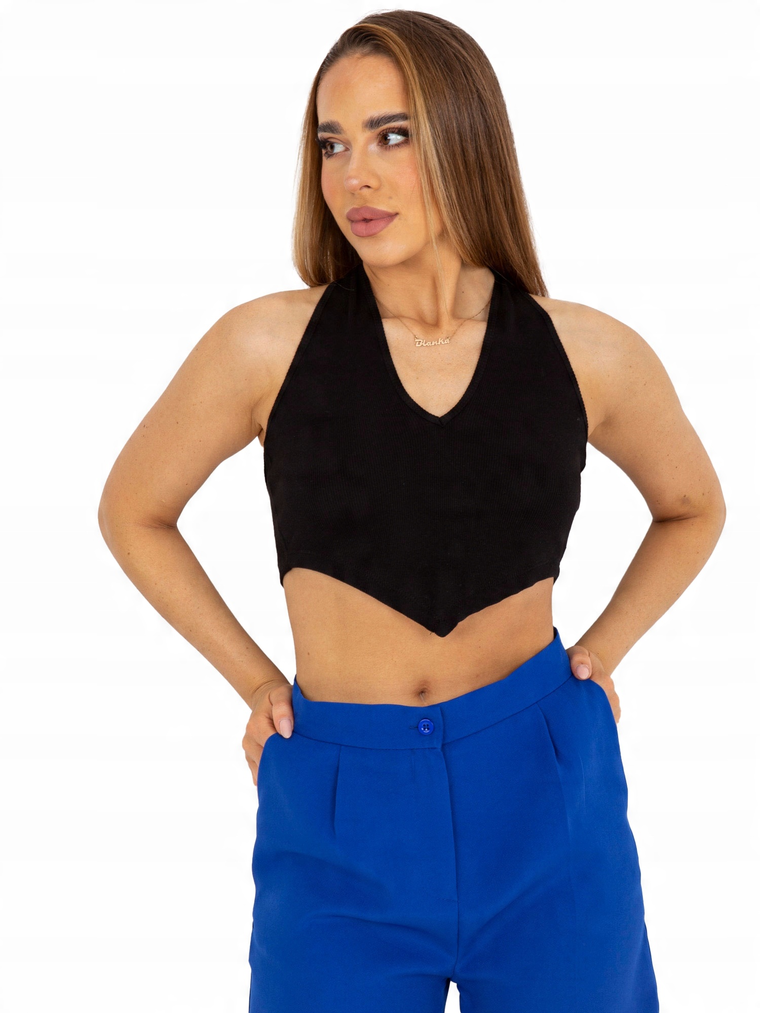 

crop Top damski bez pleców w prążek - S