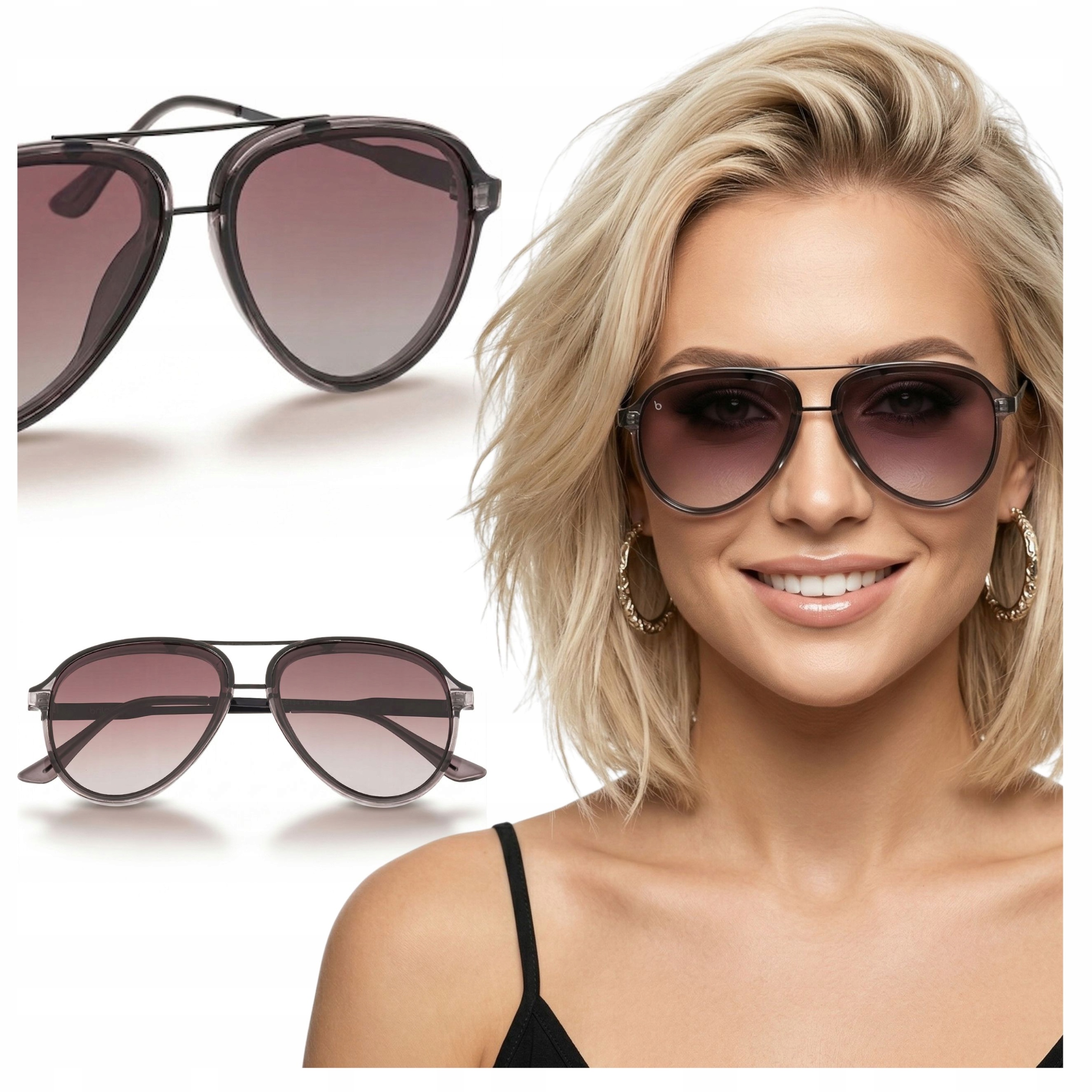 Okulary przeciwsłoneczne damskie z polaryzacją brązowe pilotki z etui Brilo
