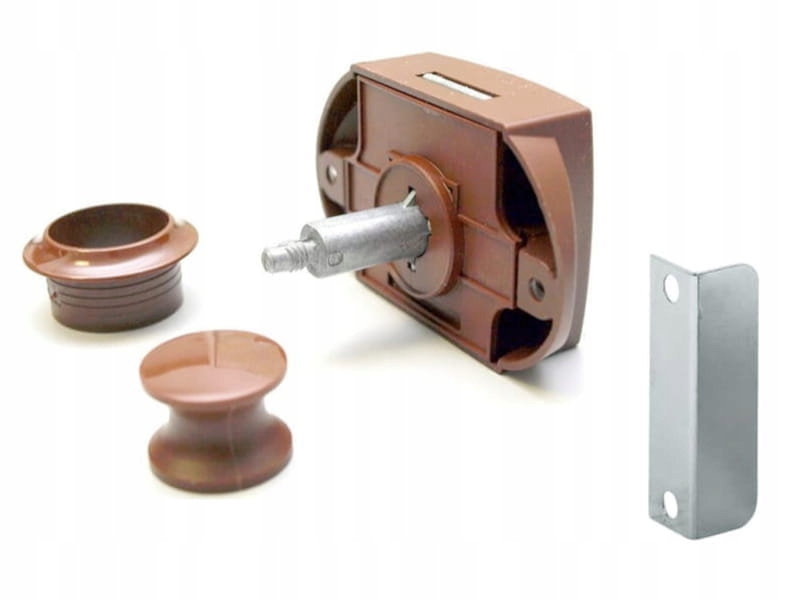 Zamek meblowy jednostronny do szafy przyczepy push-lock brązowy na pręty