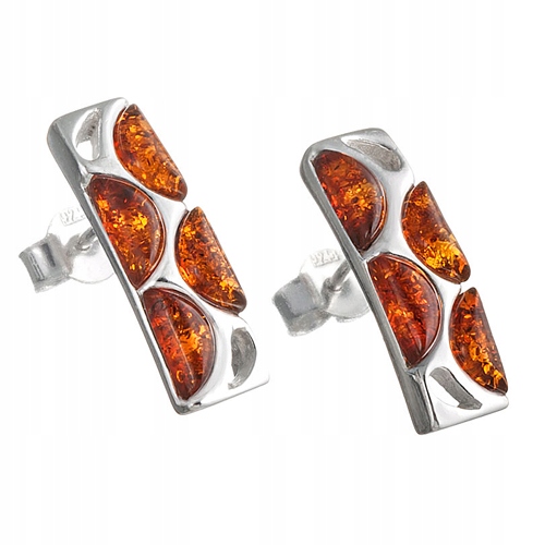 Stříbrné Náušnice na tyčinku s přírodním baltským Jantarem Stříbro Ag 925