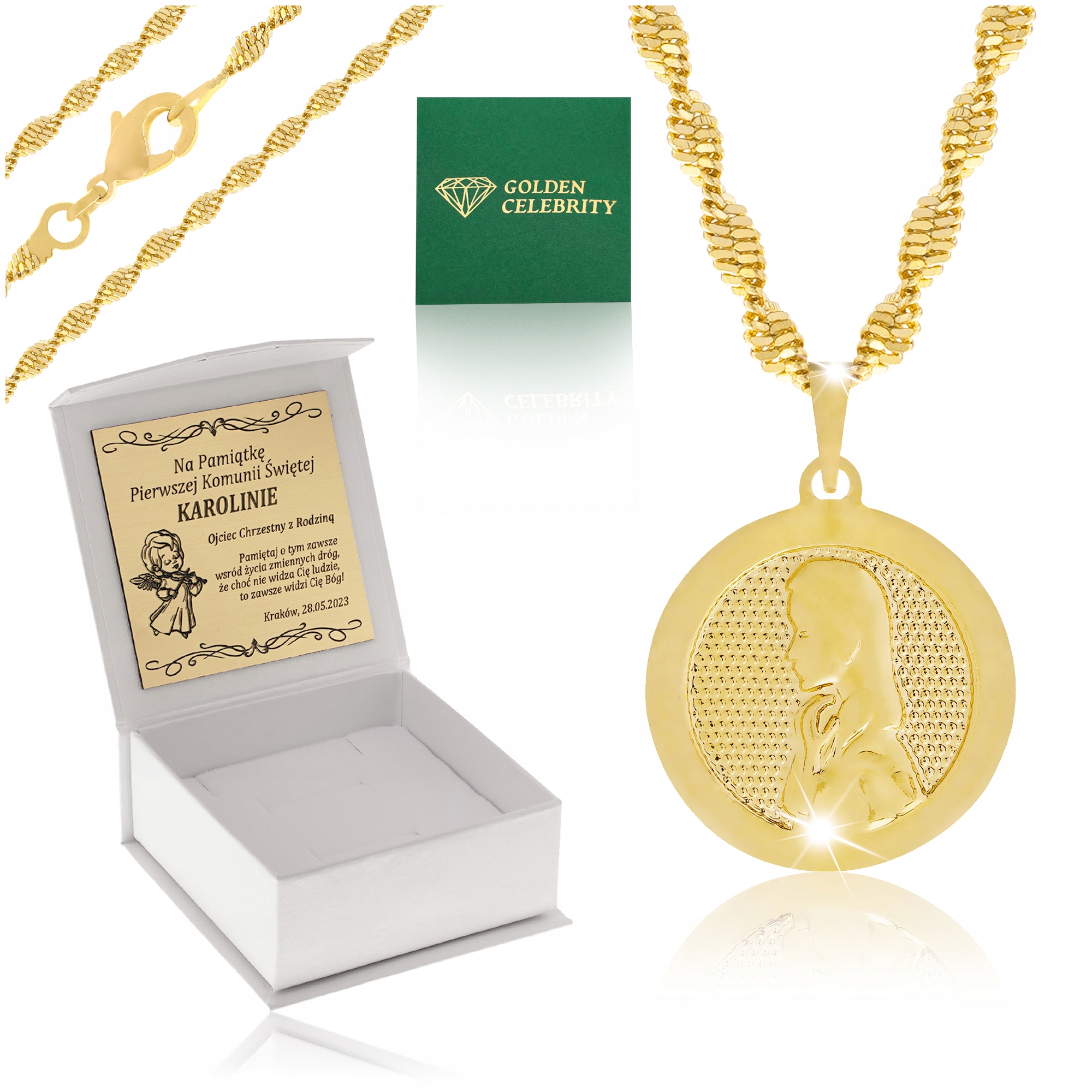 Pozlacený Náhrdelník Matka Boží 18K Gravírování Bonus