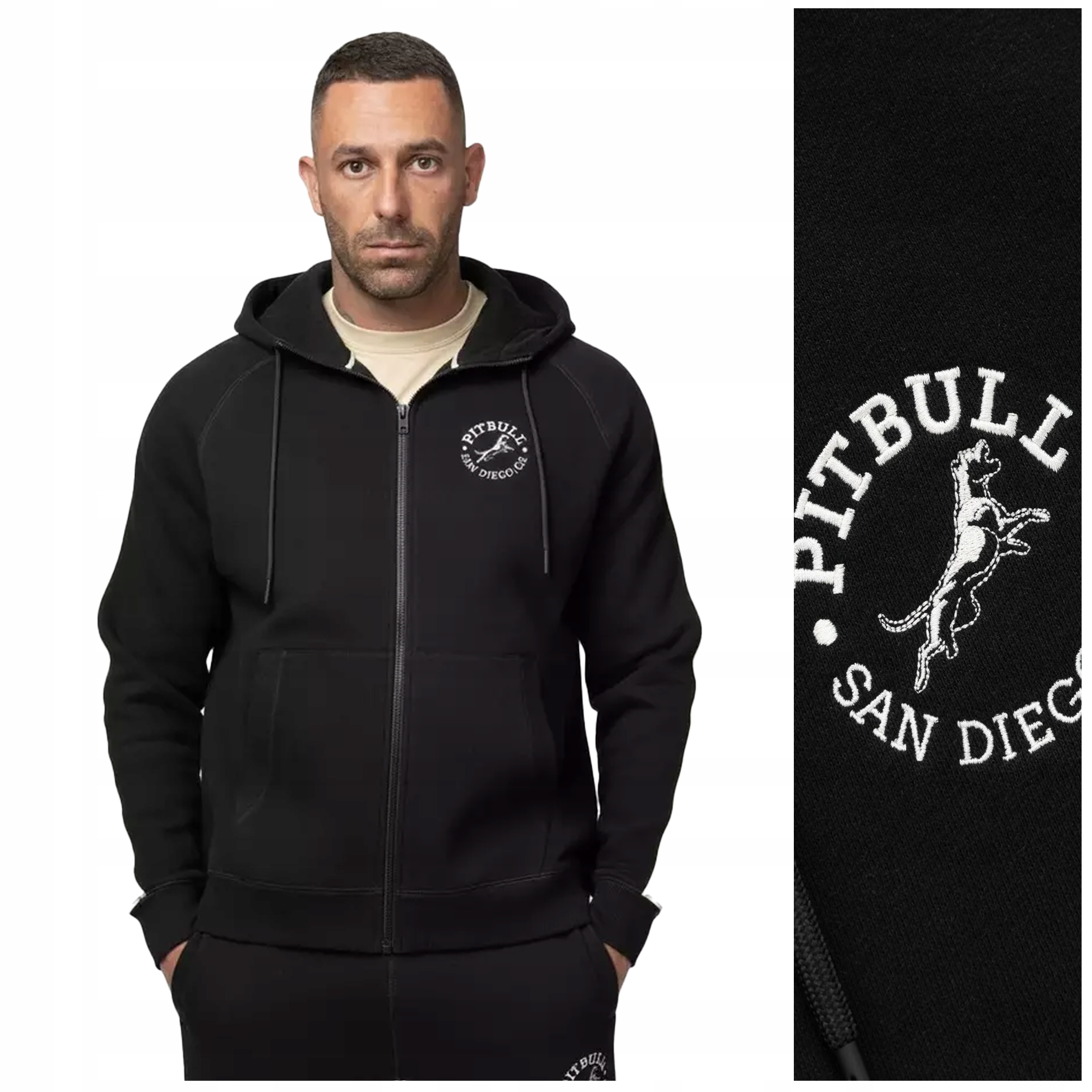 Rozepínací mikina s kapucí Pit Bull „san Diego Ca“ – vel. M černá