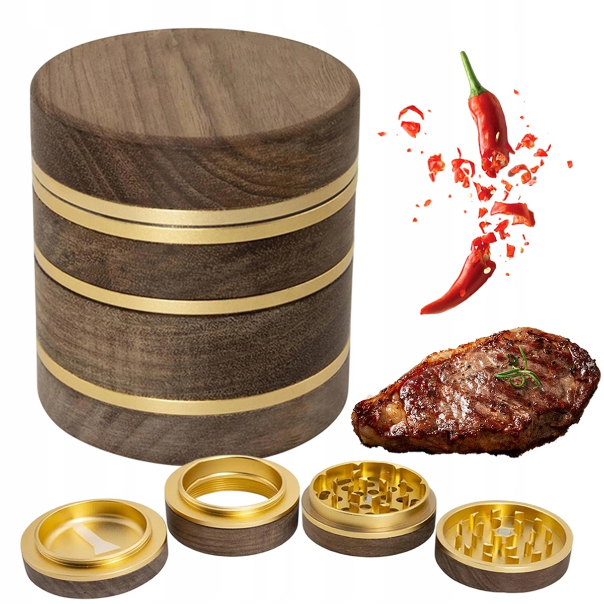 Mahagonový Hliníkový Mlýnek S Filtrem Na Koření Bez Skořápky Bazalka