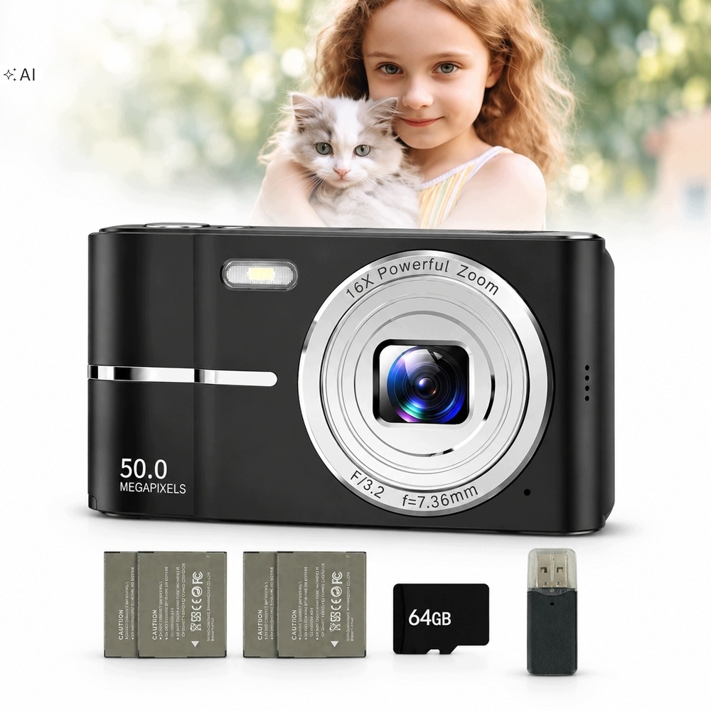 Digitální Fotoaparát Hd 50MP 16X Zoom S Ostřením A Kartou 64 Gb