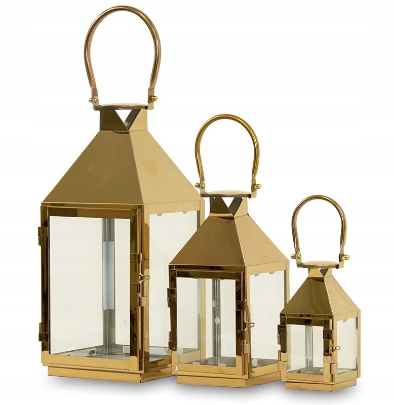 3 x Lampáš kovový zlatý medený lampáš komplet lampášov dekorácia