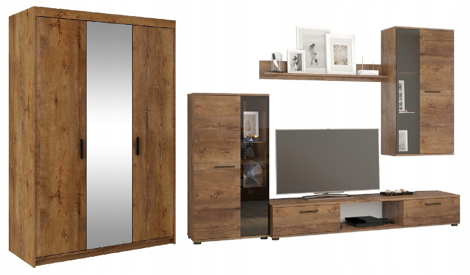 Zestaw Mebli MEBLOŚCIANKA + SZAFA SONIA Dąb LEFKAS