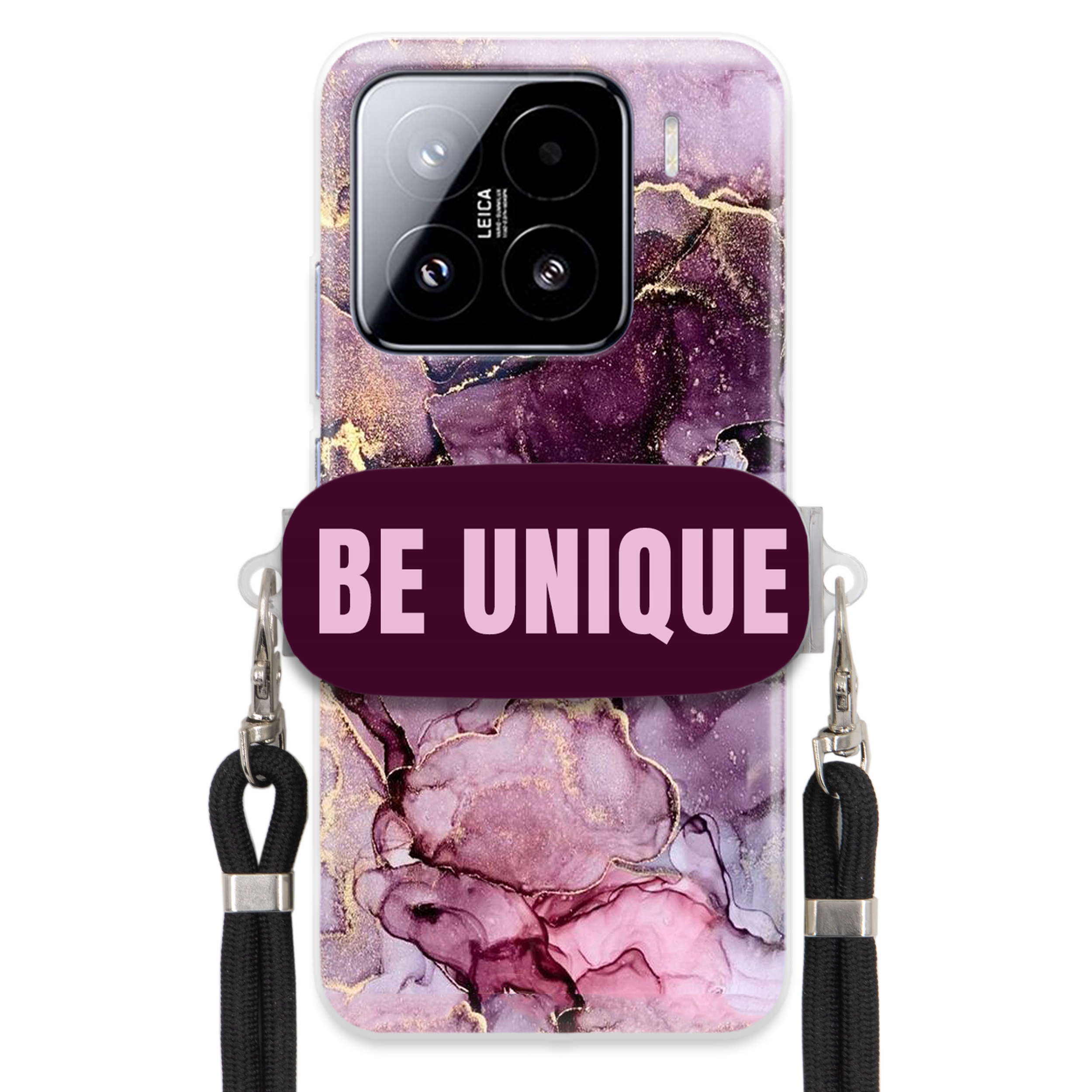Pouzdro pro Xiaomi 15 úchytka na šňůrku Černý fialový mramor