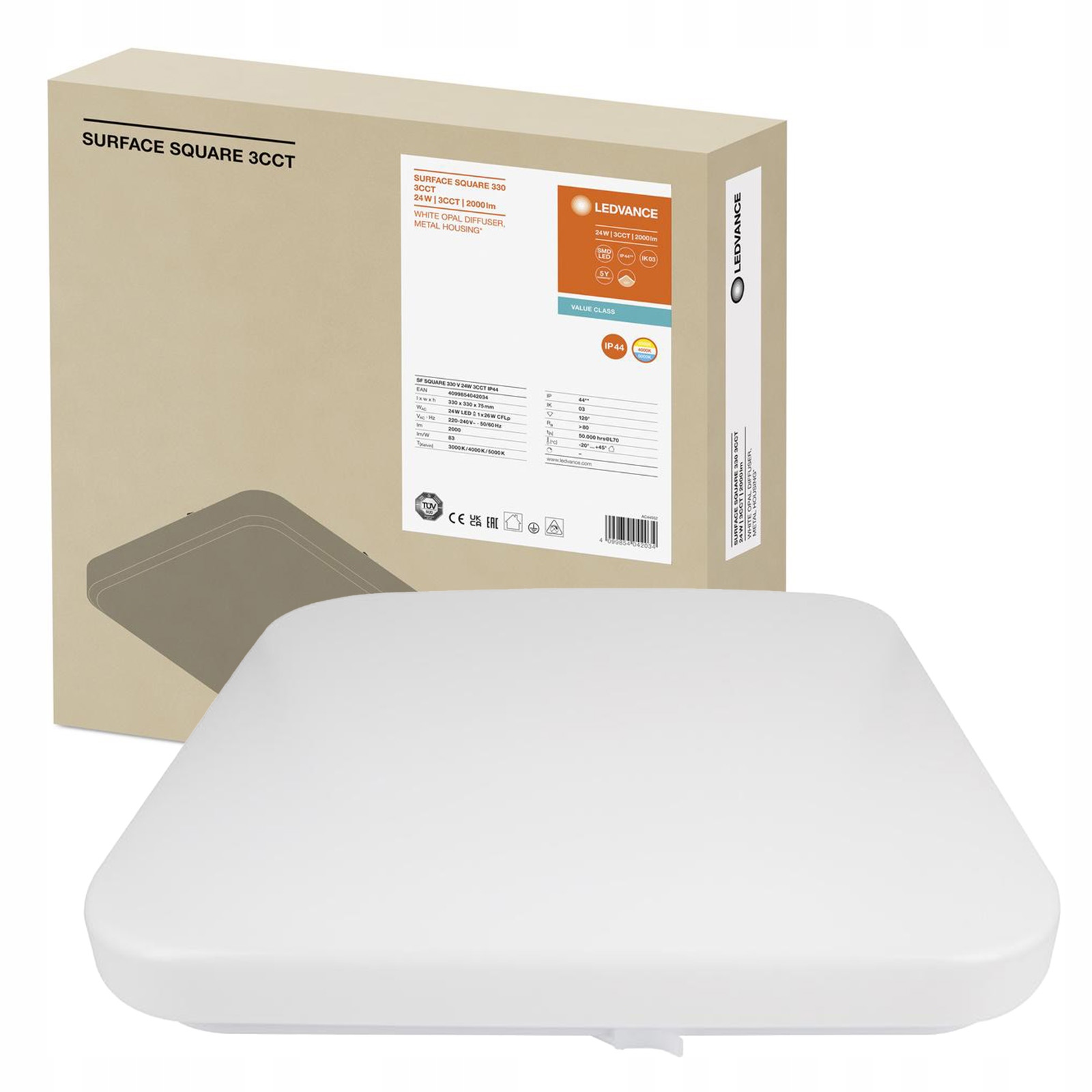 Led panel Svítidlo Stropní Svítidlo 24W 2000lm Cct Bílá 33x33cm Surface