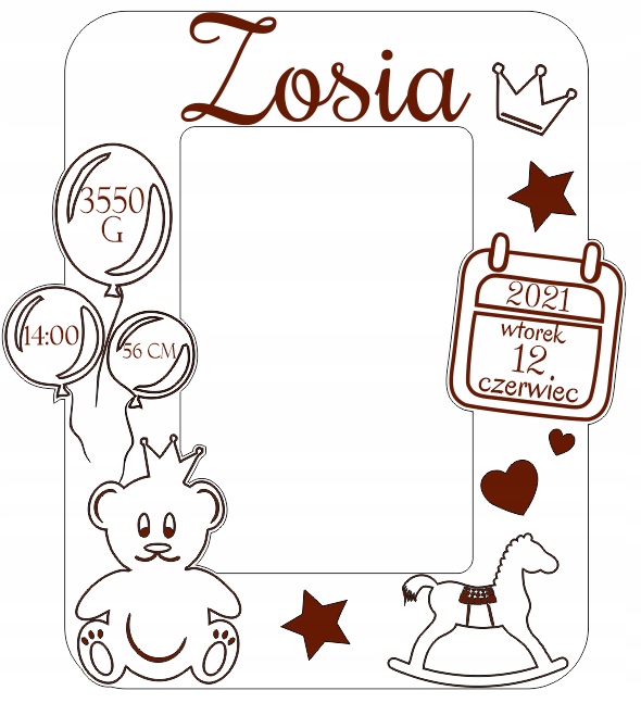 METRYCZKA ramka na zdjęcie prezent chrzest roczek grawer Materiał drewno