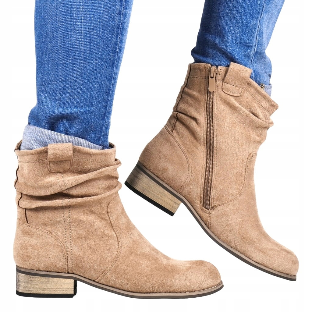 Béžové Kotníkové Boty Na Ploché Podrážce, Kovbojské Boty Dámské Módní Boty