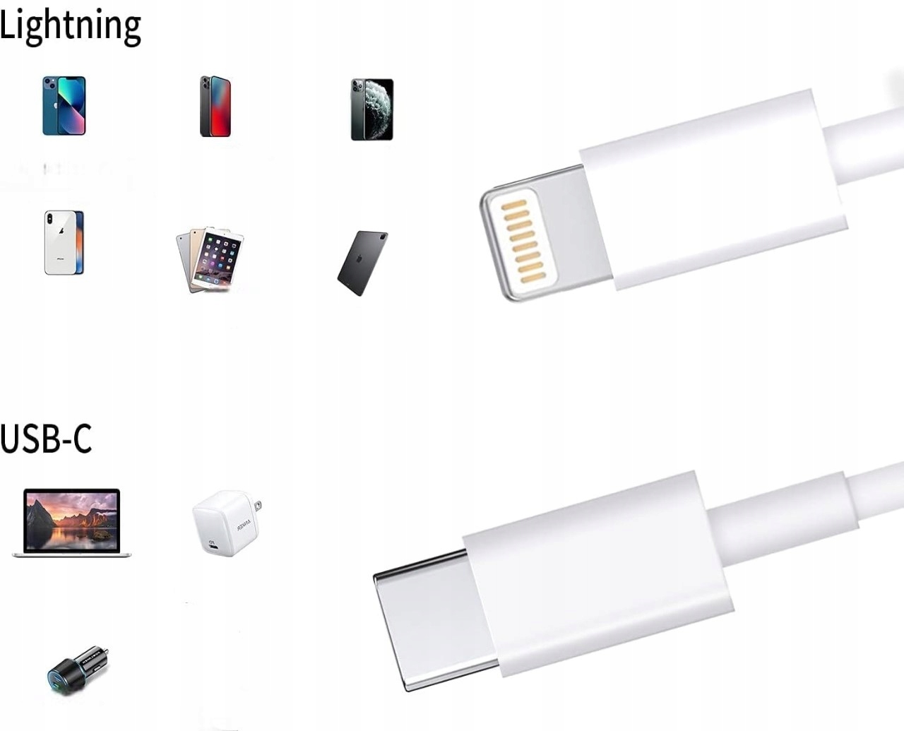 SZYBKI KABEL USB C LIGHTNING 1M DO iPHONE DO ŁADOWANIA SZYBKIE ŁADOWANIE Stan opakowania oryginalne