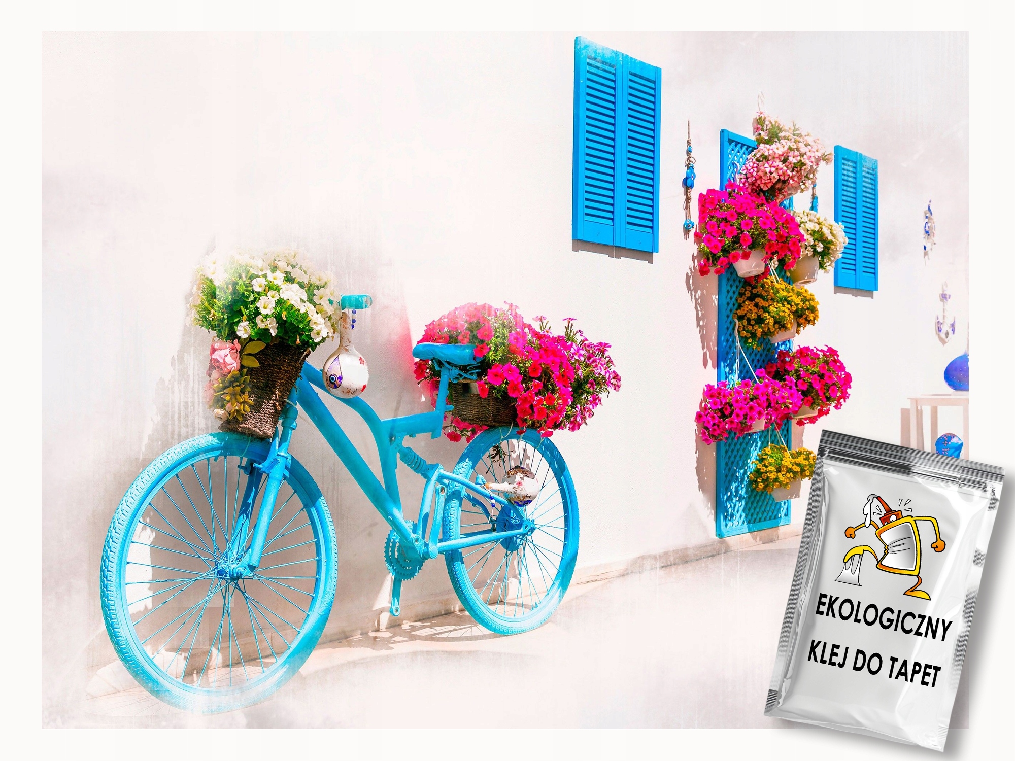 Fototapeta Flizelina Město Ulička Řecko Kolo Květiny Léto 200x140 lepidlo