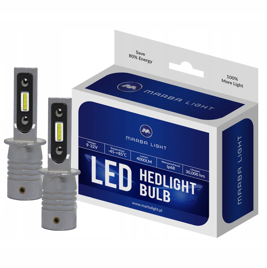 Led žárovky H3 ML12H3 Bílá Homologace E9 4000LM