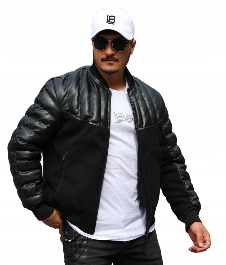 Pánská Zateplená Bunda Z Eko Kůže Flaušová Baseballová Bomber S