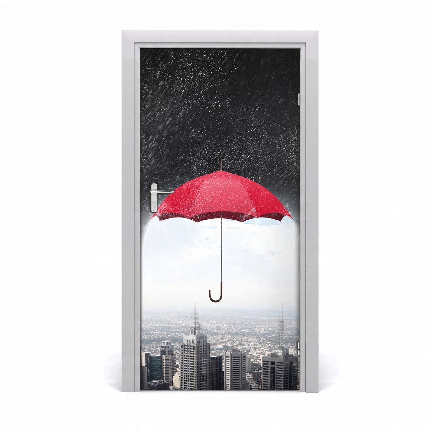 

Fototapeta samoprzylepna Drzwi Parasol nad miastem
