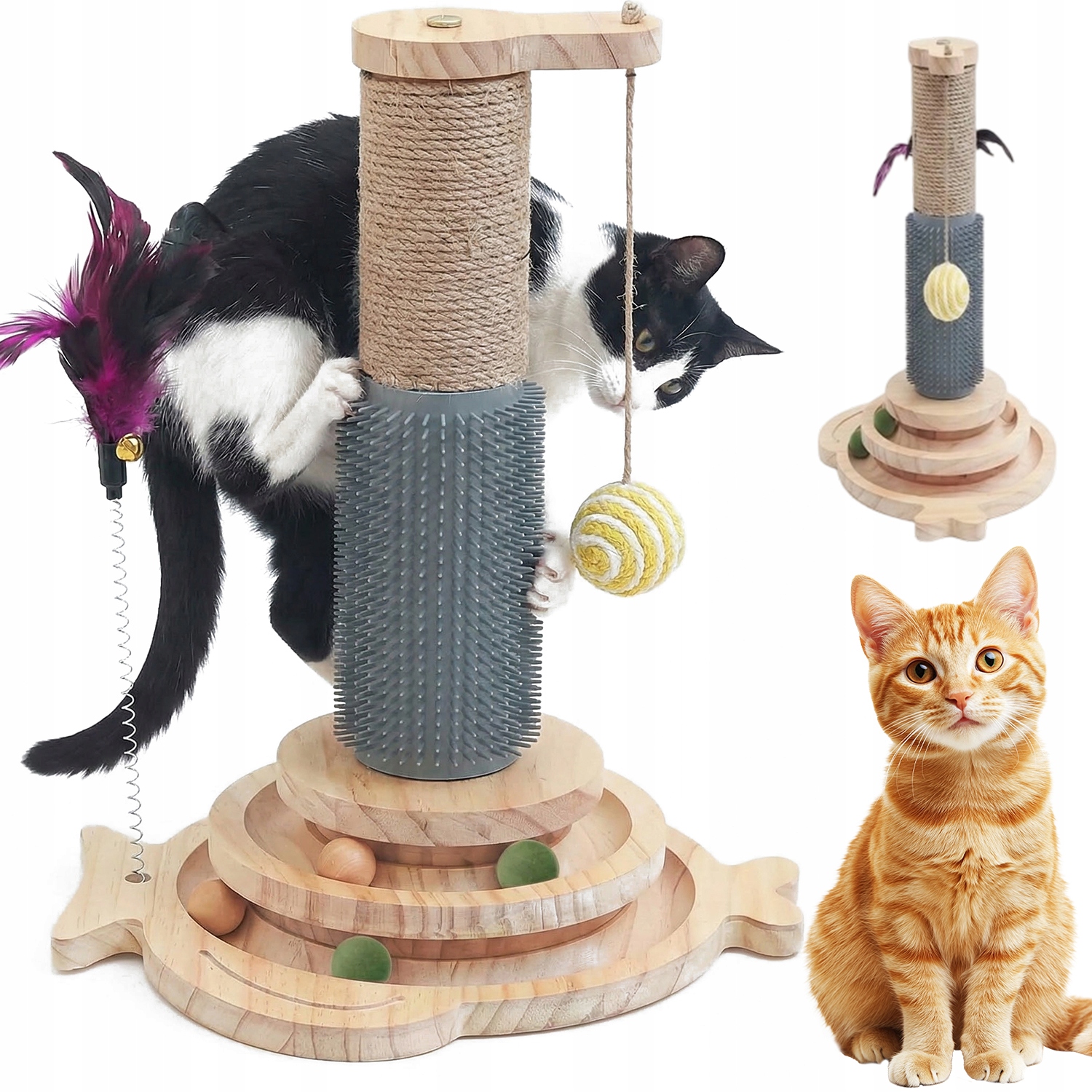 Levně Hračka Pro Kočky Škrabadlo S Peříčky A Míčem 5v1 Pro Každého Koťátka