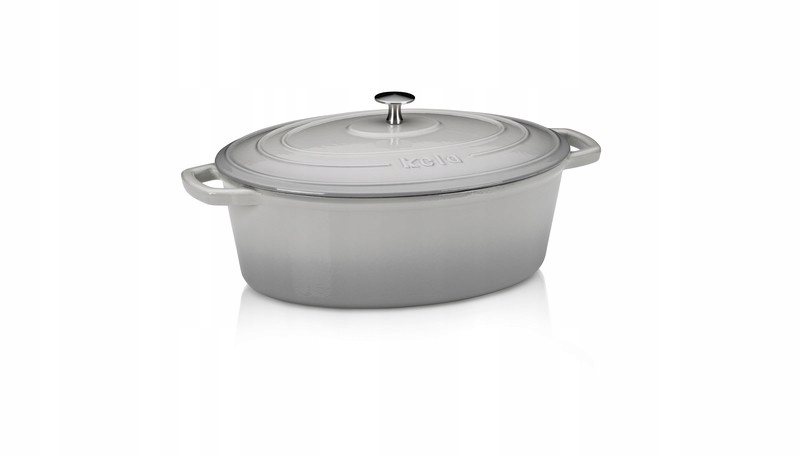 Kela Pekáč litinový oválný s poklicí Calido 35x26 cm světle šedá KL-12608