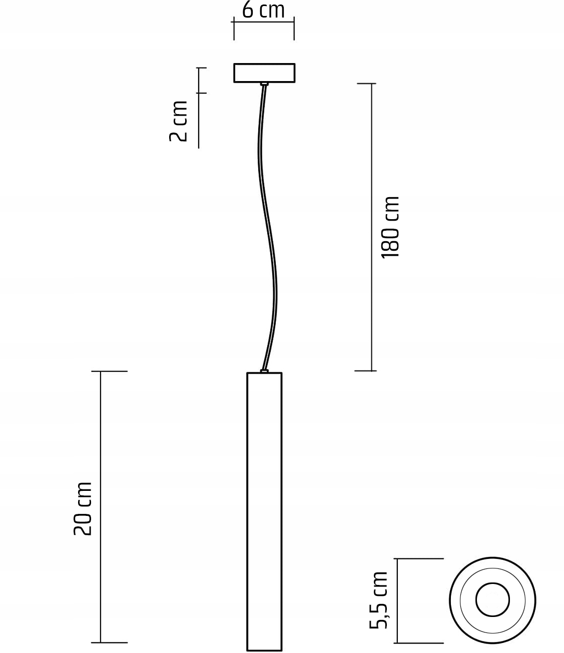 LAMPA WISZĄCA SUFITOWA LED TUBA CYLINDER RURA ZWIS SPOT SLIM METAL 8W 20cm Zasilanie sieciowe